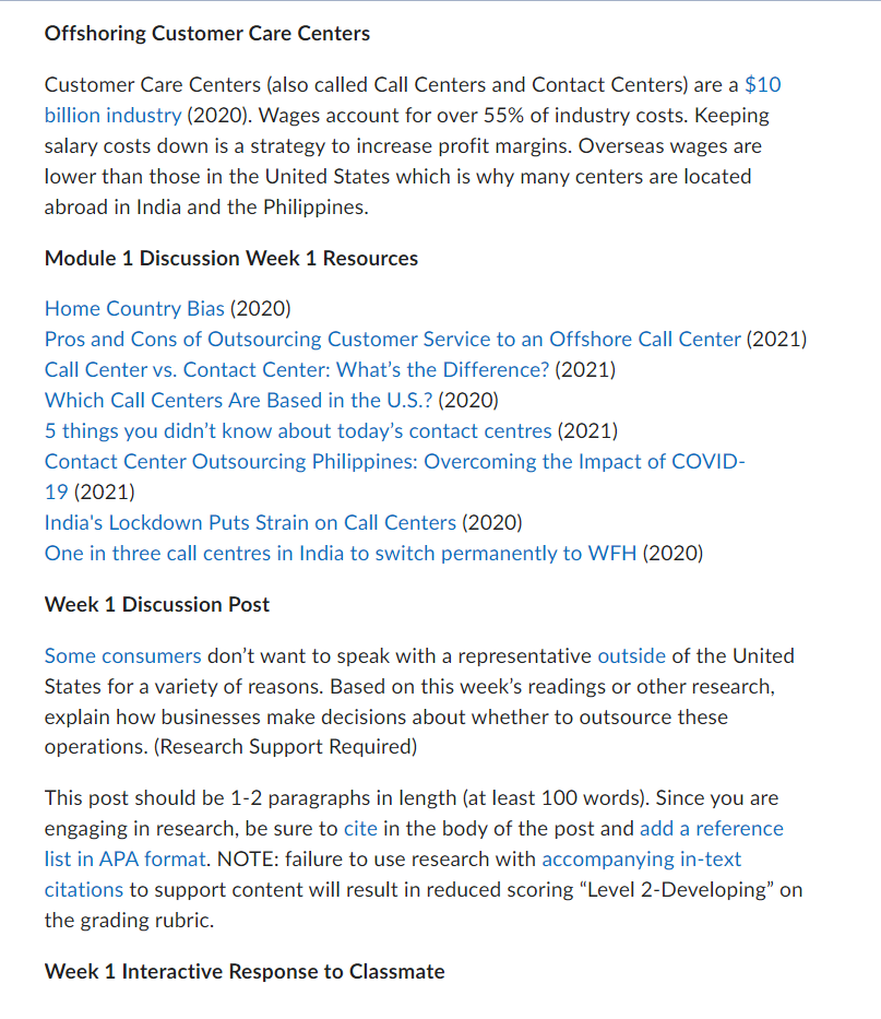 Offshoring Customer Care Centers Customer Care