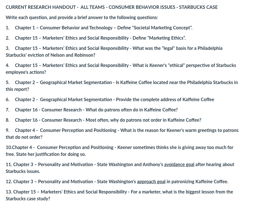 CURRENT RESEARCH HANDOUT - ALL TEAMS - CONSUMER