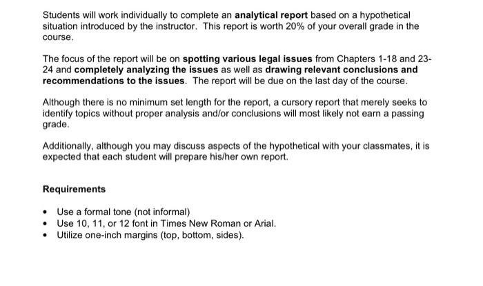 for business 201 Students will work individually