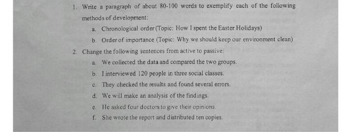 1. Write a paragraph of about 80-100 words to