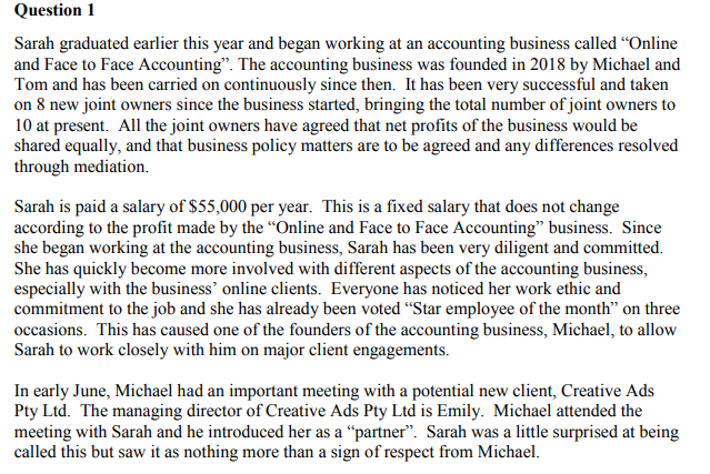 Answer question 2) please Question 1 Sarah