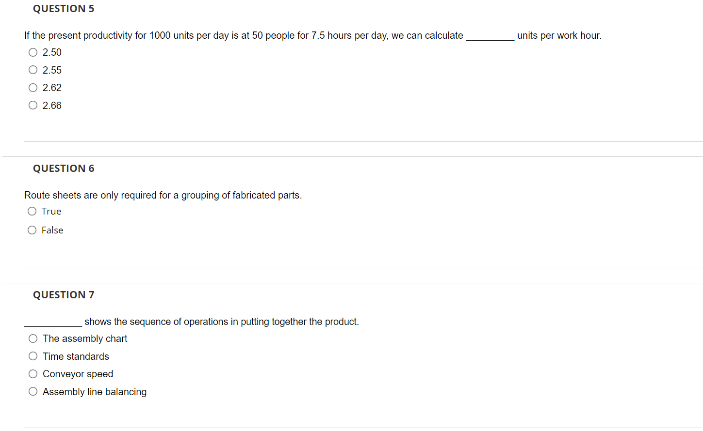 QUESTION 5 units per work hour. If the present