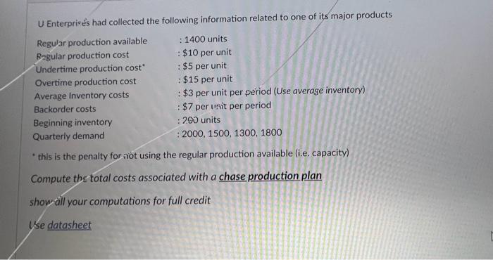 solve all parts U Enterprice's had collected the