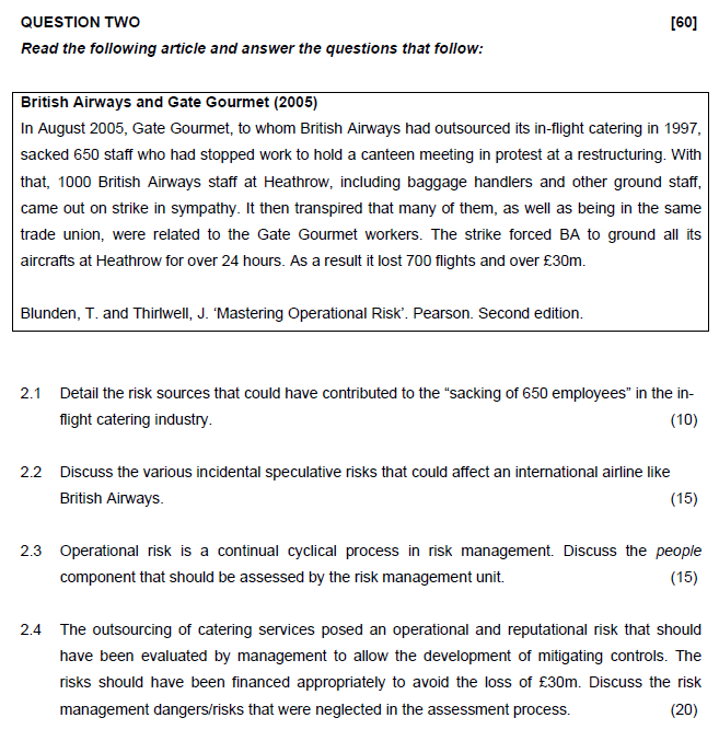 British Airways and Gate Gourmet (2005) In August