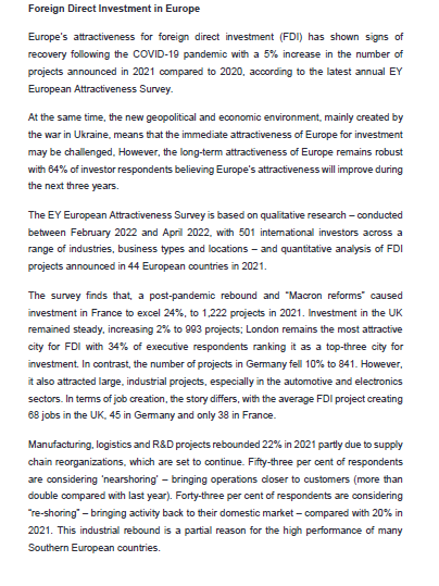 Foreign Direct Investment in Europe Europe's