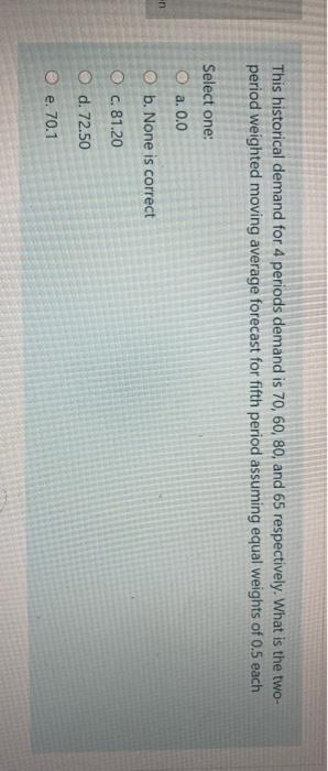 This historical demand for 4 periods demand is