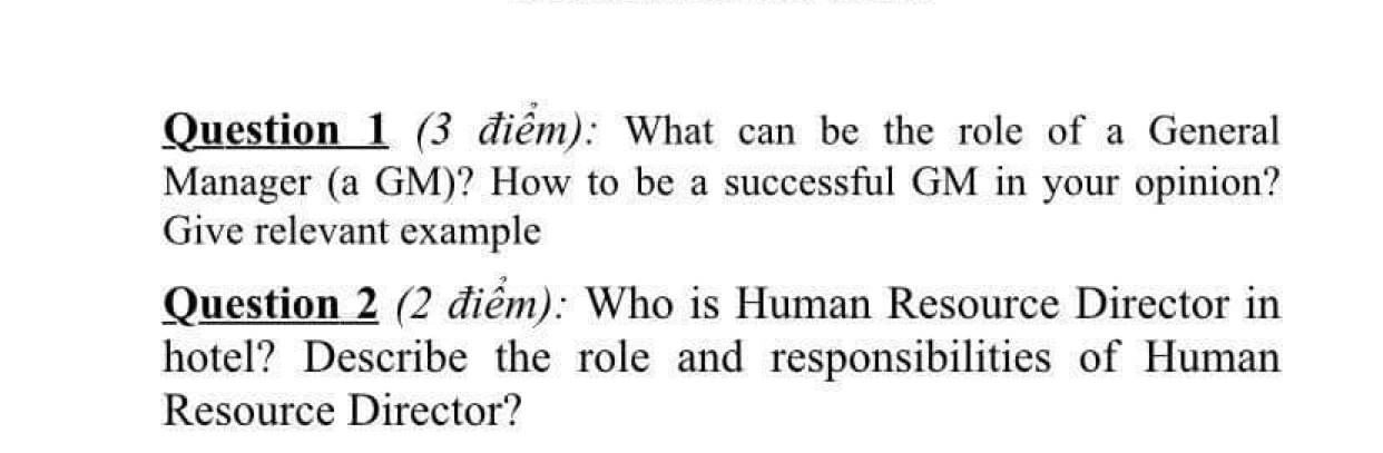 Question 1 (3 im): What can be the role of a