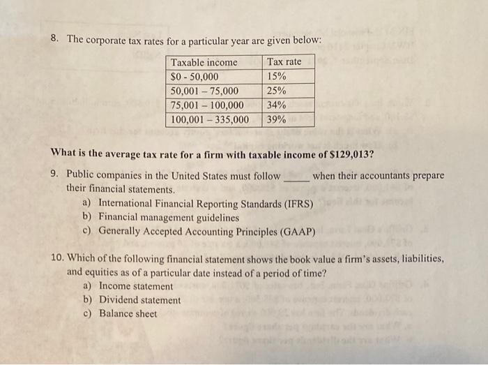 8. The corporate tax rates for a particular year
