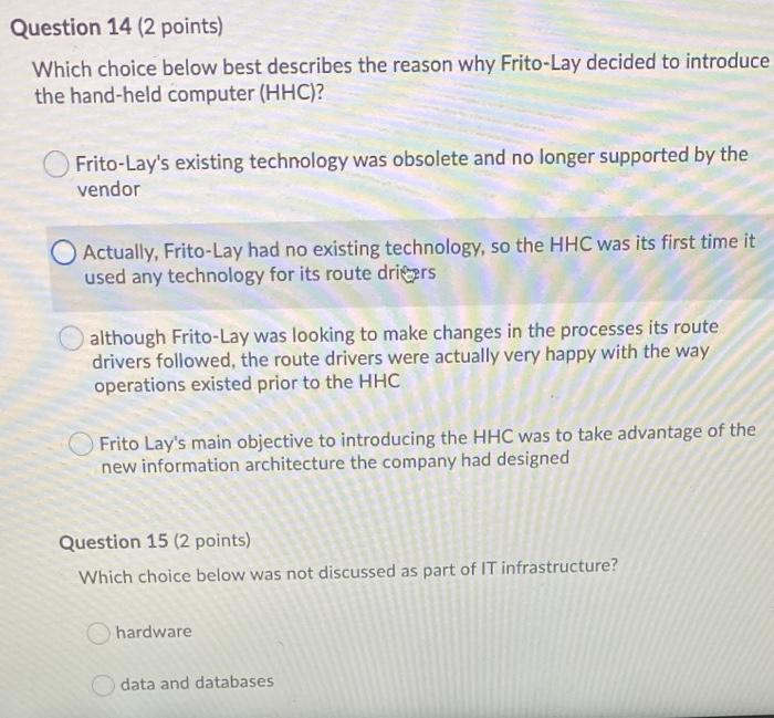 Question 14 (2 points) Which choice below best