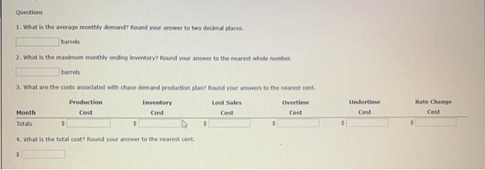 Excel Online Activity: Aggregate Planning - Chase