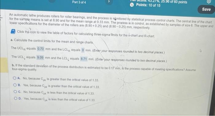 help with part b. An automatic lathe produces