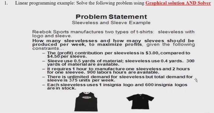 1. Linear programming example: Solve the
