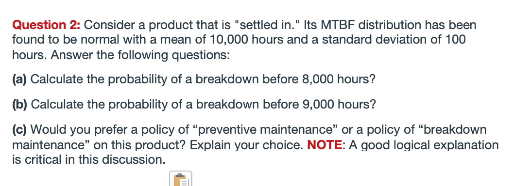 Question 2: Consider a product that is "settled