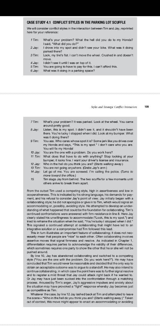 CASE STUDY 4.1 CONFLICT STYLES IN THE PARKING LOT