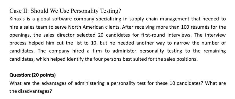 Case II: Should We Use Personality Testing?
