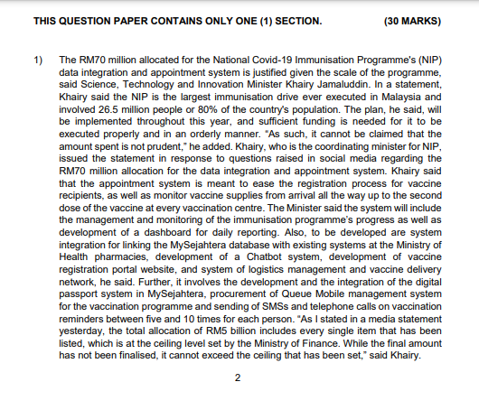THIS QUESTION PAPER CONTAINS ONLY ONE (1)