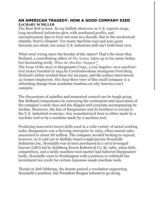 AN AMERICAN TRAGEDY: HOW A GOOD COMPANY DIED