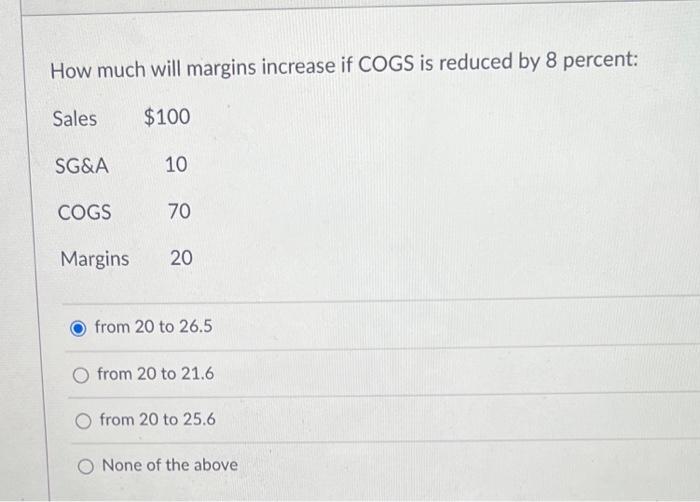 How much will margins increase if COGS is reduced