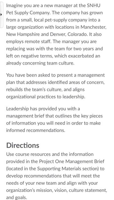 Imagine you are a new manager at the SNHU Pet