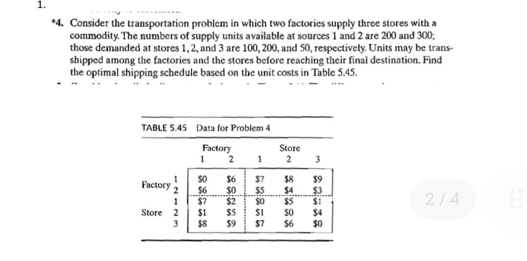 44. Consider the transportation problem in which