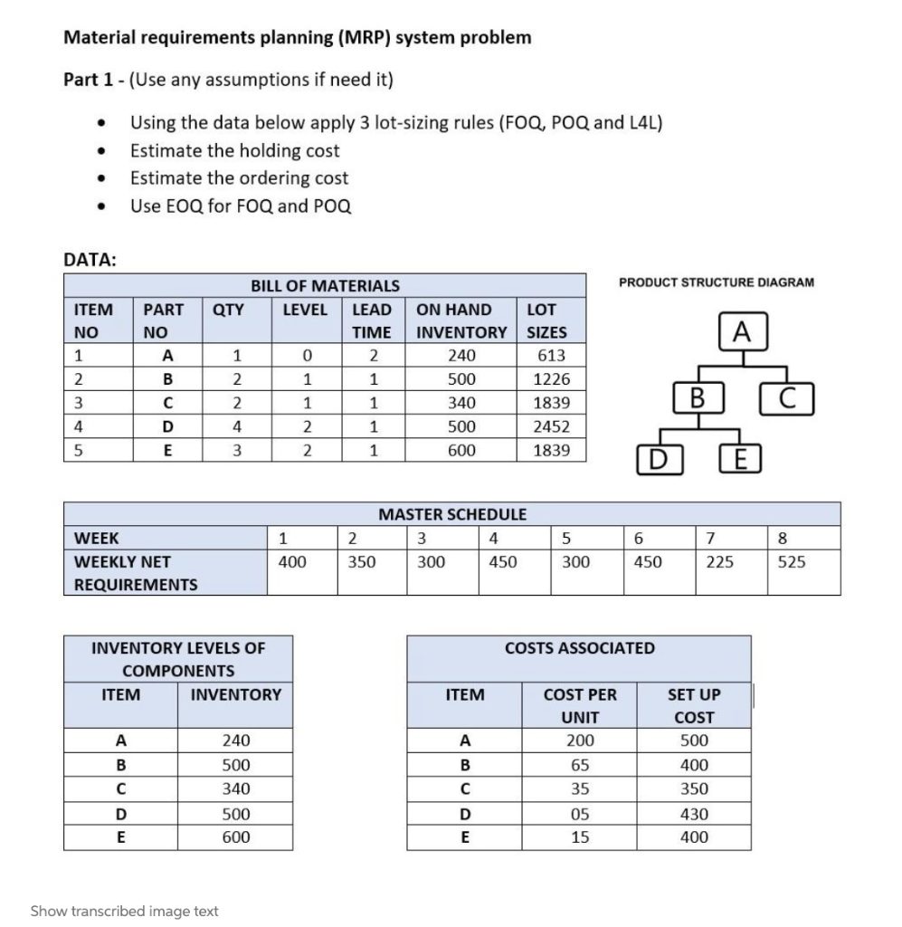 Apply 3 lot-sizing rules (FOQ, POQ and L4L) to