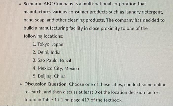 . Scenario: ABC Company is a multi-national