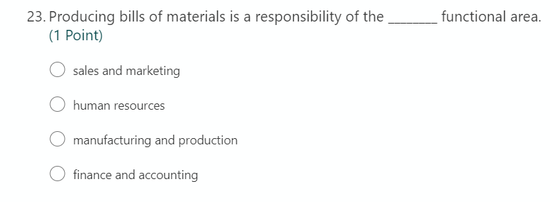 functional area. 23. Producing bills of materials