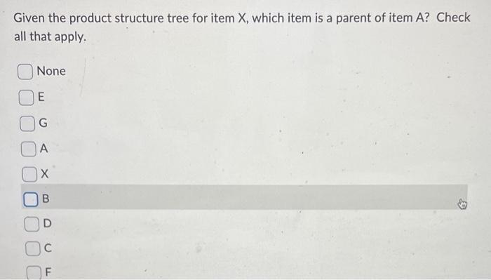 Given the product structure tree for item X,