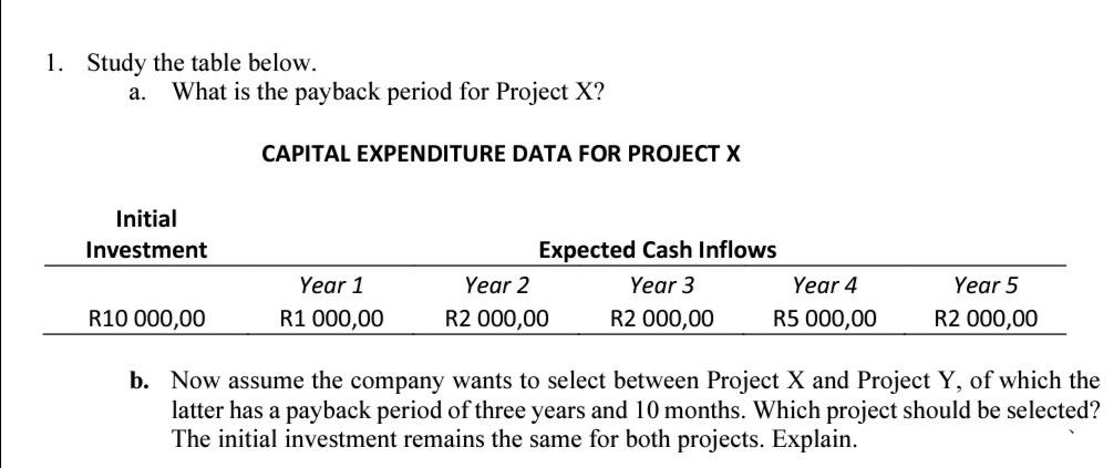 1. Study the table below. What is the payback