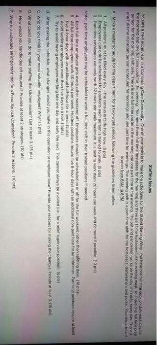 Staffing issues You are a new supervisor in a