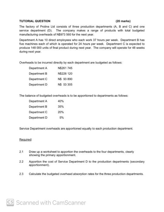 TUTORIAL QUESTION (20 marks) The factory of