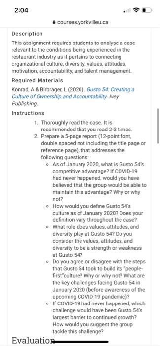 Description This assignment requires students to