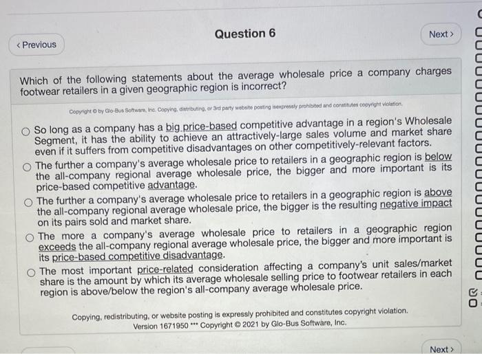 Question 5 Next > < Previous Which of the