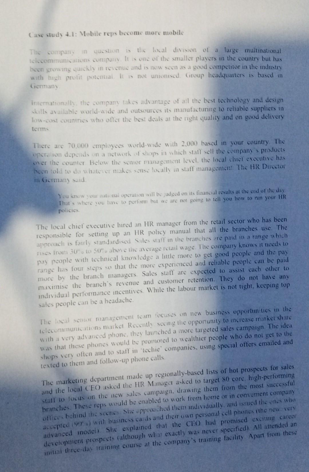 Please I need them urgently Case study 4.1: