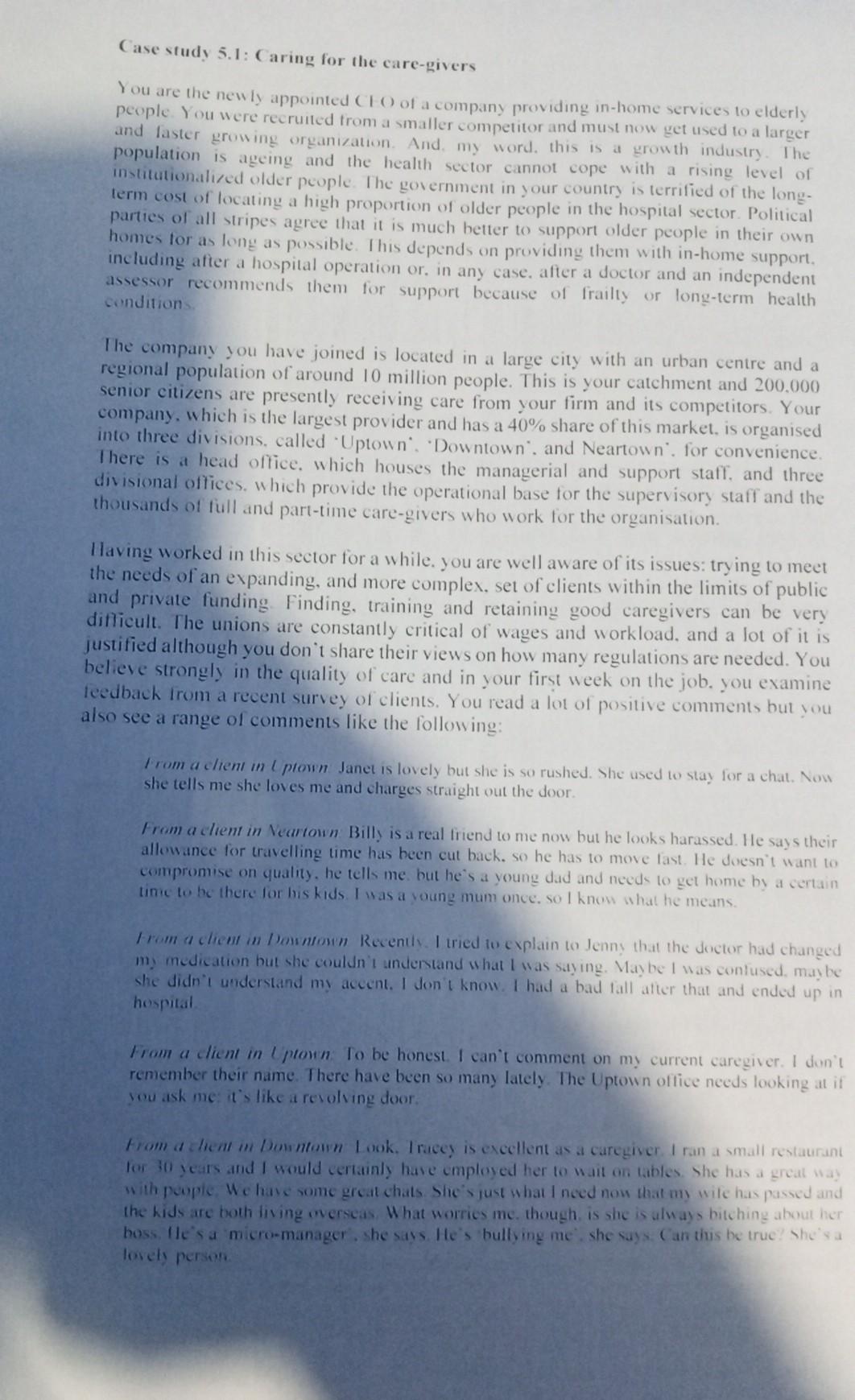 Please I need them urgently Case study 4.1: