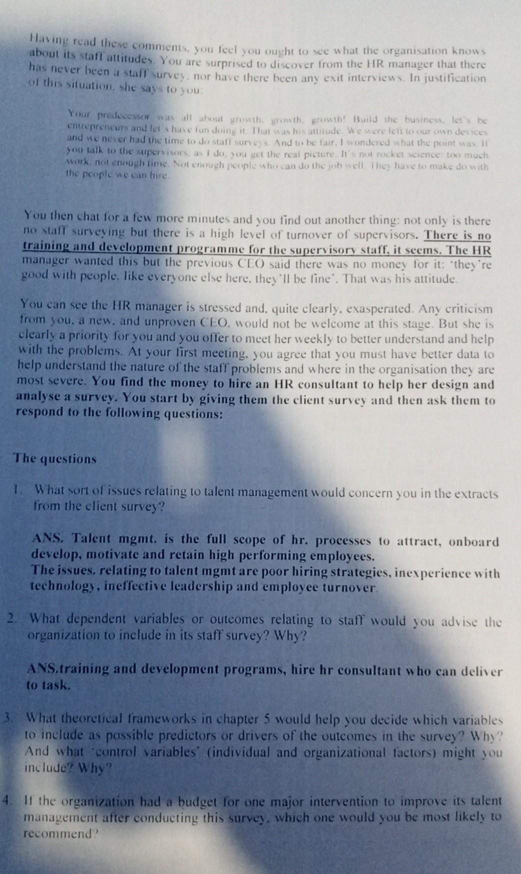 Please I need them urgently Case study 4.1: