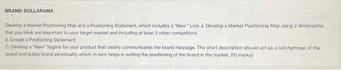 BRAND: DOLLARAMA Develop a Market Positioning Map