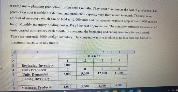 8 A company is planning production for the next 4