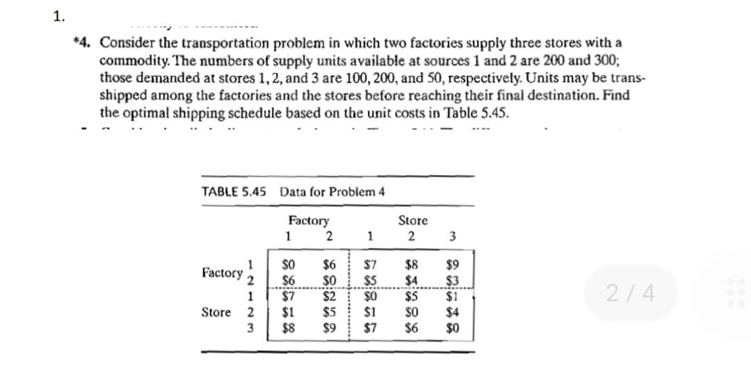 *4. Consider the transportation problem in which