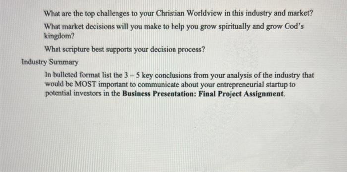 BUSINESS PRESENTATION: INDUSTRY FEASIBILITY