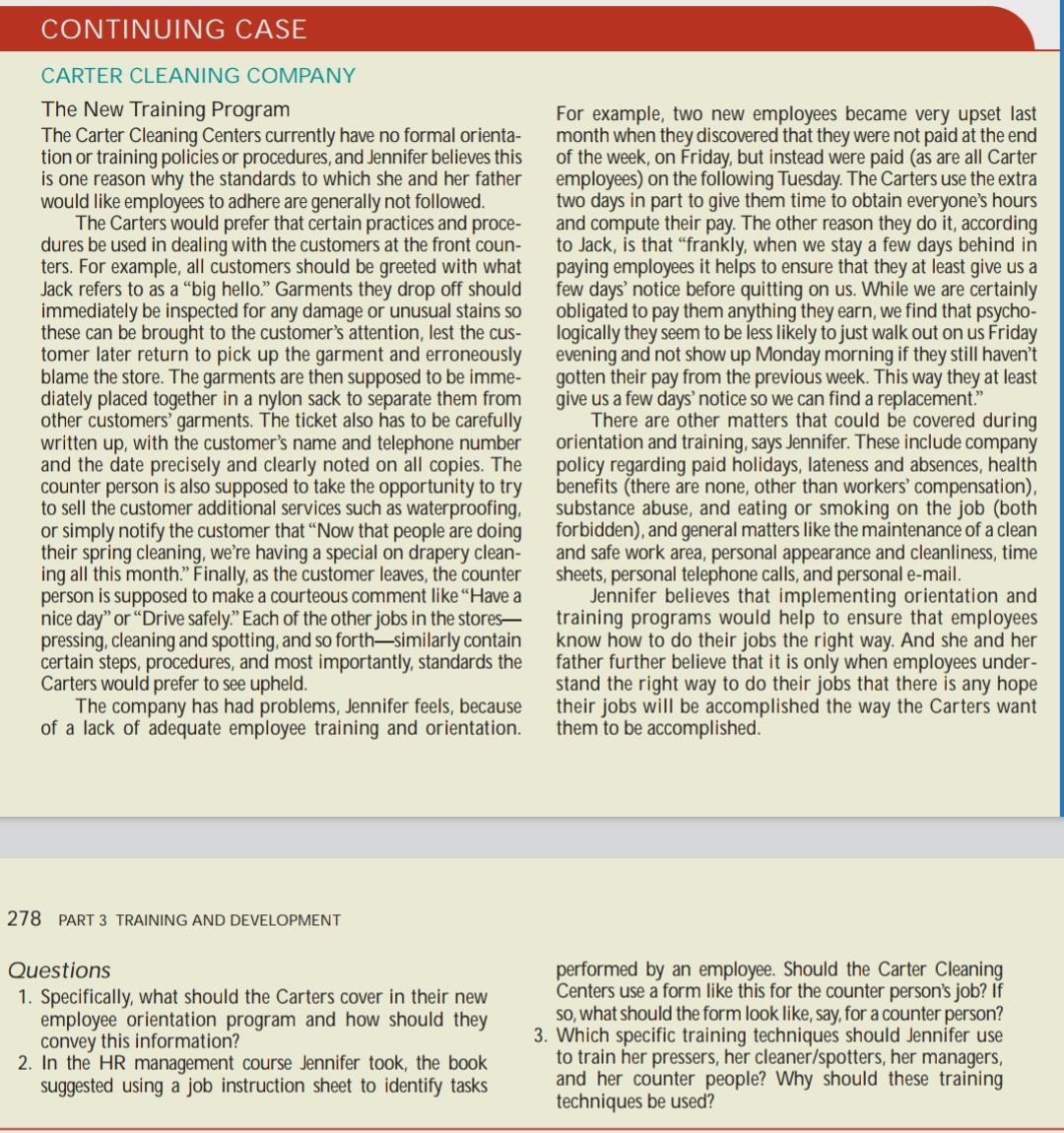 CONTINUING CASE CARTER CLEANING COMPANY The New