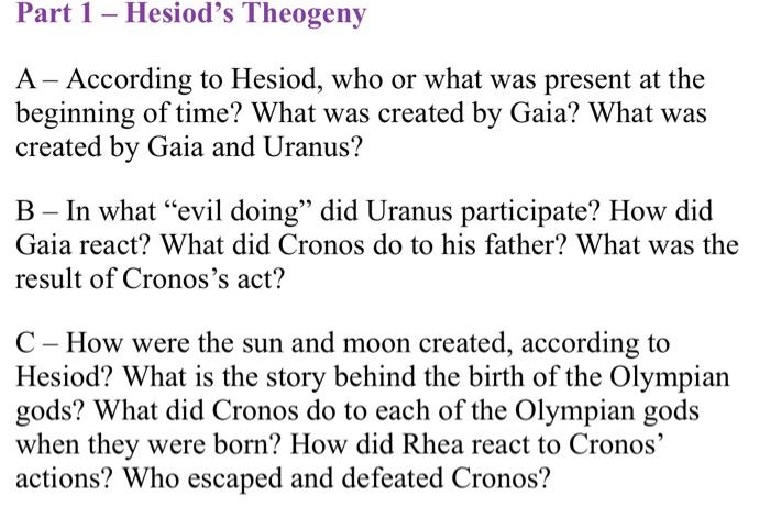 Part 1 - Hesiod's Theogeny A - According to