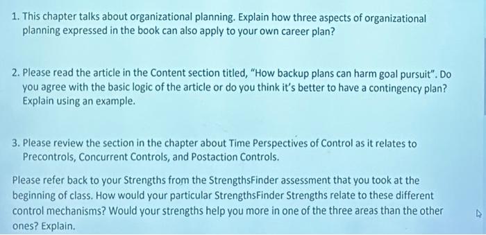 1. This chapter talks about organizational