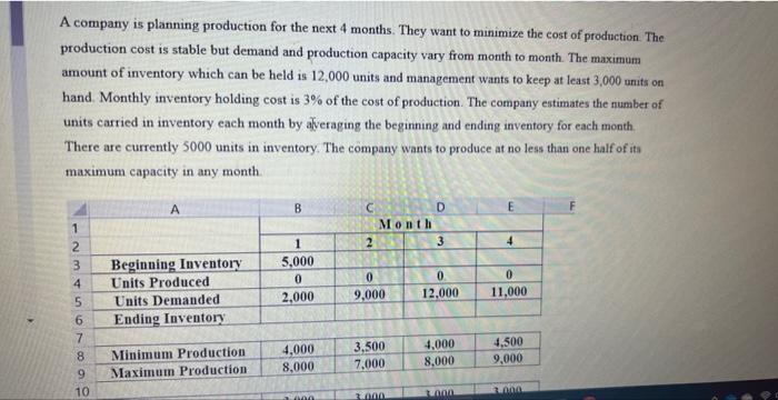 10 A company is planning production for the next