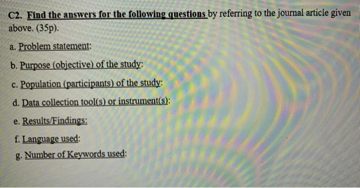 C2. Find the answers for the following questions