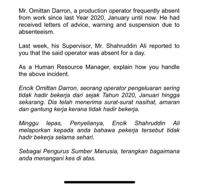 Mr. Omittan Darron, a production operator