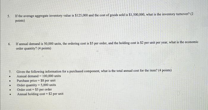 5. If the average aggregate inventory value is