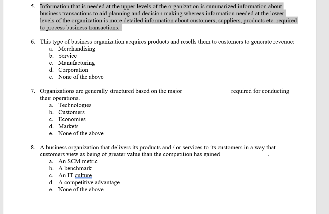 5. Information that is needed at the upper levels