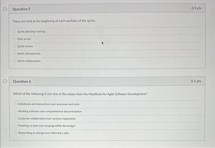 Question 5 0.5pts These are held at the beginning