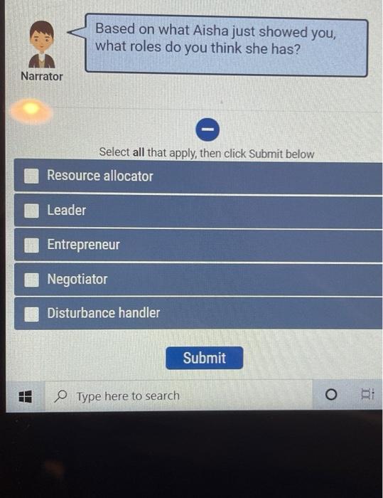 Based on what Aisha just showed you, what roles